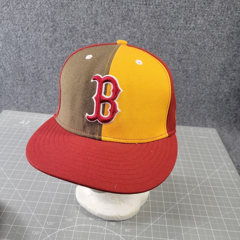 Boston Red Sox‎ Hat Mens Fitted 7 Colorblock Brow2n Yellow Red New Era 59FIFTY